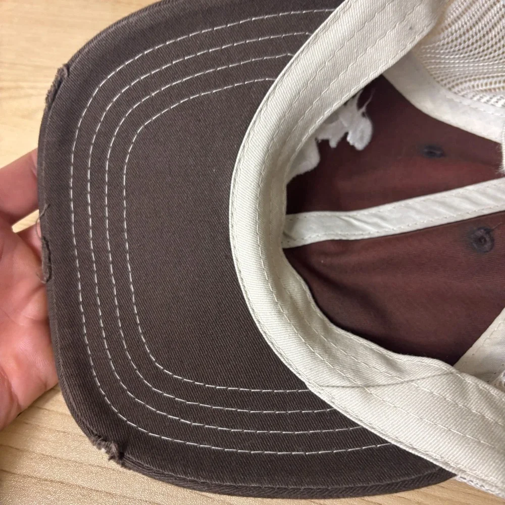 75 Chrome Shop Hat Cap Strap Back Brown Faded Distressed Adjustable